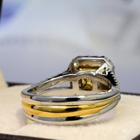 2.40 Ct. Canary Fancy Yellow Square Radiant Halo Diamond Ring VS2 GIA Certified