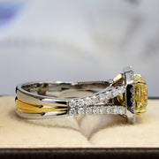 Fancy Intense Yellow Halo Radiant Cut Diamond Ring Profile View