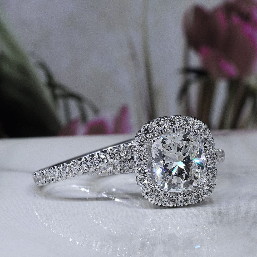 Cushion Cut Halo Engagement Ring Set