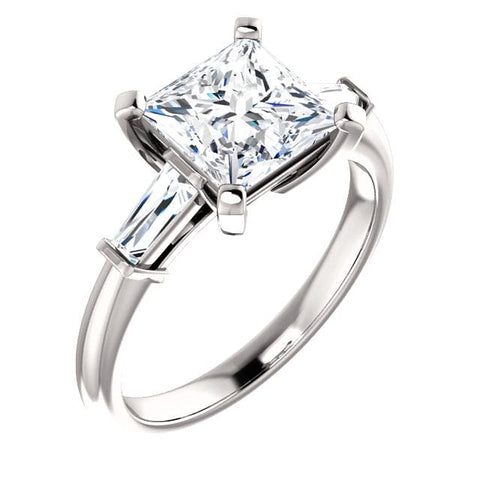 2.00 Ct 3 Stone Princess Cut Diamond Ring w Baguettes G Color VS1 GIA Certified