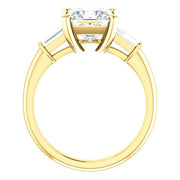 3 Stone Princess Cut Diamond Ring Yellow Gold side View