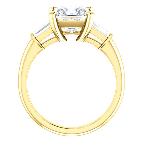 3 Stone Princess Cut Diamond Ring Yellow Gold side View