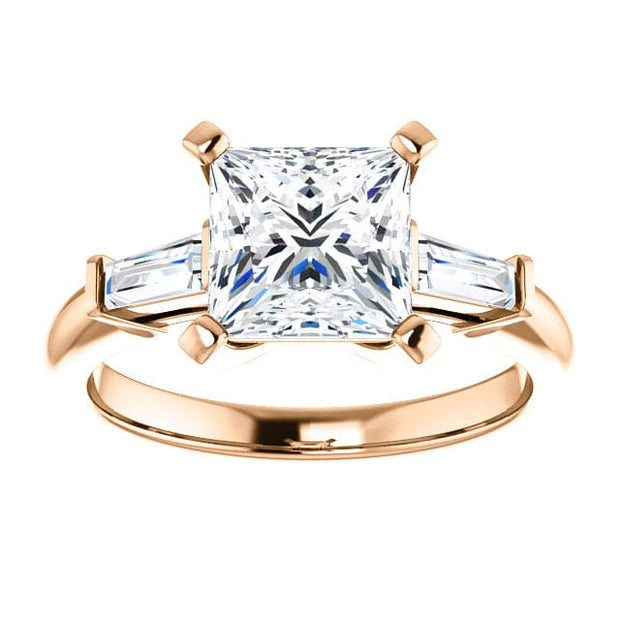 2.00 Ct 3 Stone Princess Cut Diamond Ring w Baguettes G Color VS1 GIA Certified