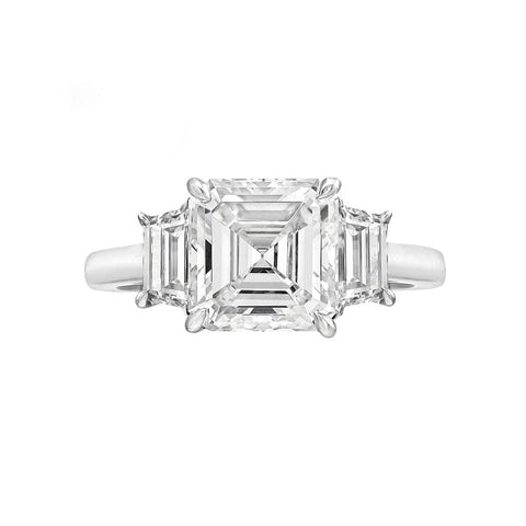 1.50 Ct. 3 Stone Asscher Cut Diamond Ring w Trapezoids G Color VS1 GIA Certified