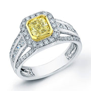 1.90 Ct. Halo Canary Fancy Yellow Radiant Cut Diamond Ring Bezel Set GIA Certified