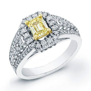 1.36 Ct. Canary Yellow Emerald Cut Diamond Ring Micro Pave
