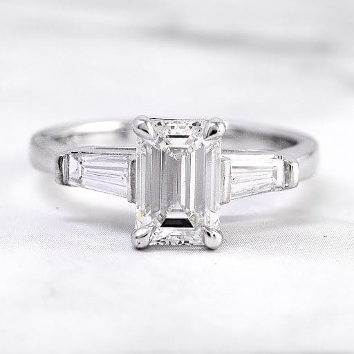 1.70 Ct. Emerald Cut 3 Stone Engagement Set with Baguettes I Color VS1 GIA Certified