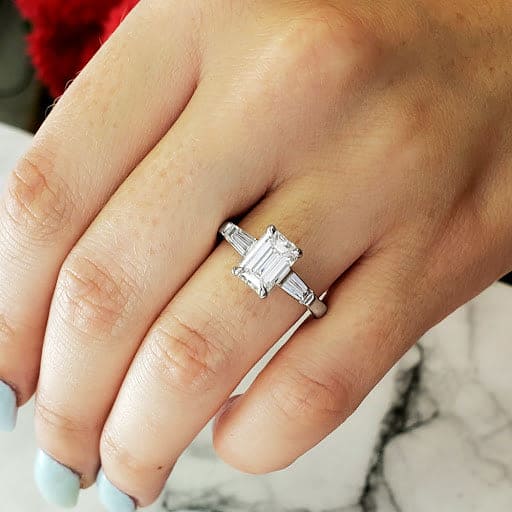 1.70 Ct. Emerald Cut 3 Stone Engagement Set with Baguettes I Color VS1 GIA Certified