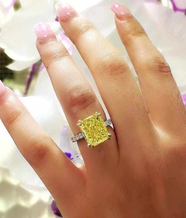 Yellow radiant cut diamond ring, canary engagement ring