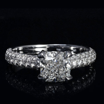 1.90 Ct. Cushion Cut 3Row Pave Engagement Ring H Color VS2 GIA Certified