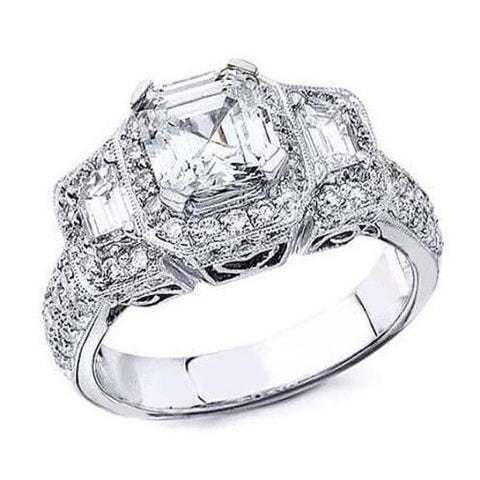  Halo Asscher Cut Engagement Ring w Trapezoids