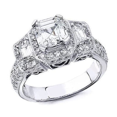 Halo 3 Stone Asscher Cut Diamond Ring