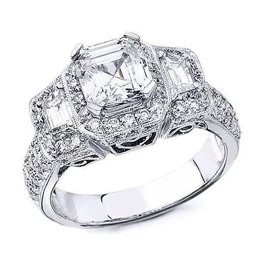 Halo 3 Stone Asscher Cut Diamond Ring
