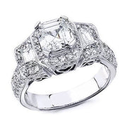 2.50 Ct Asscher & Trapezoids Halo 3 Stone Diamond Ring G Color VS1 GIA Certified