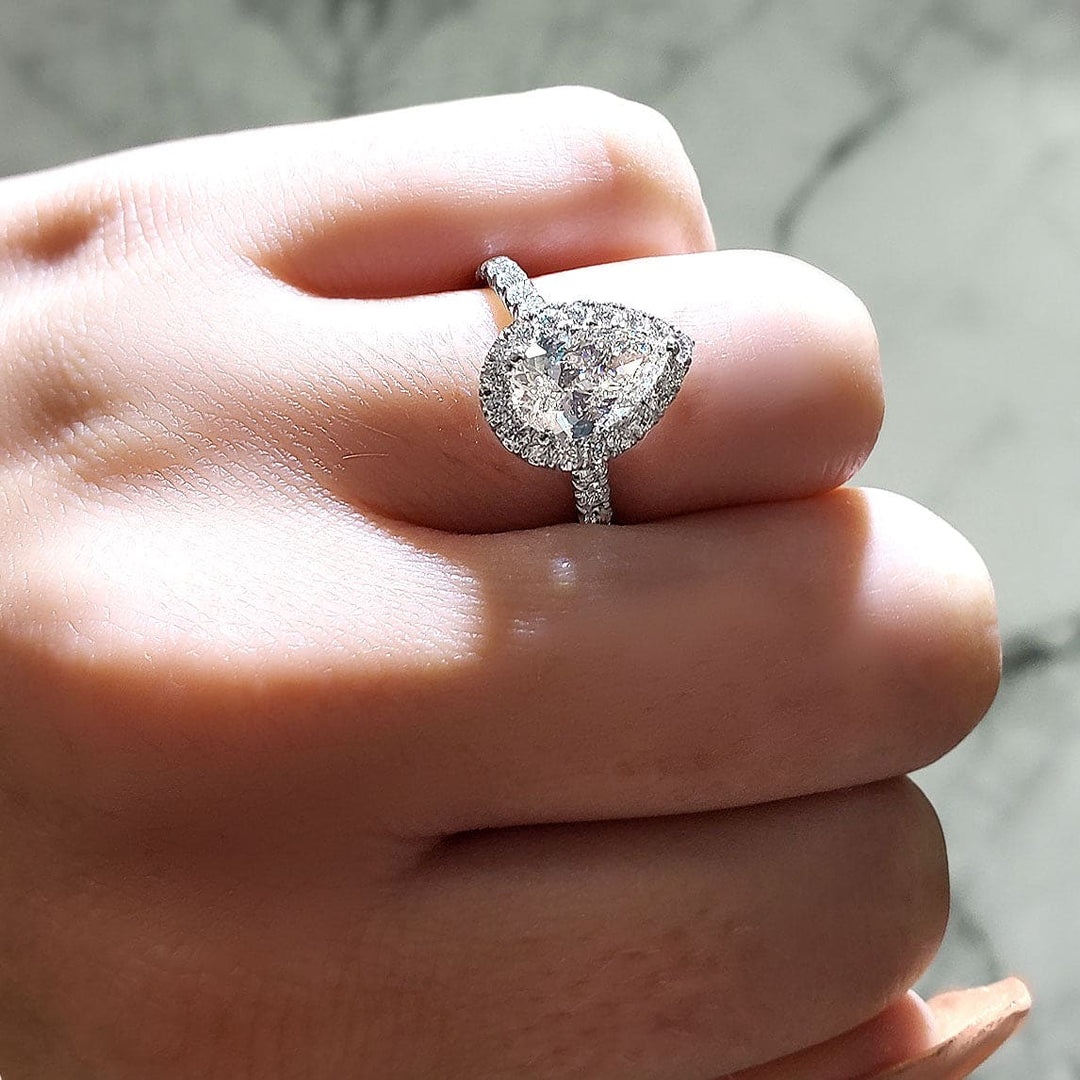 2.20 Ct. Cathedral Pear Halo Engagement Ring G Color VS2 GIA Certified