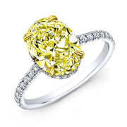 2.10 Ct. Hidden Halo Fancy Yellow Oval Cut Diamond Ring VS1 Clarity GIA Certified