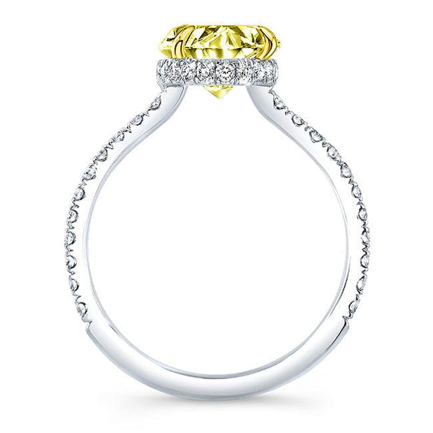 Under Halo Canary Fancy Yellow Oval Cut Diamond Ring side view