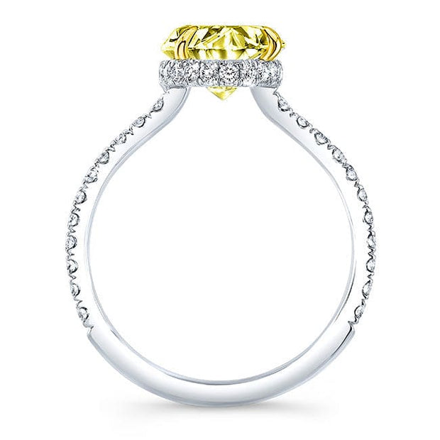 2.10 Ct. Hidden Halo Fancy Yellow Oval Cut Diamond Ring VS1 Clarity GIA Certified