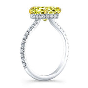 2.10 Ct. Hidden Halo Fancy Yellow Oval Cut Diamond Ring VS1 Clarity GIA Certified