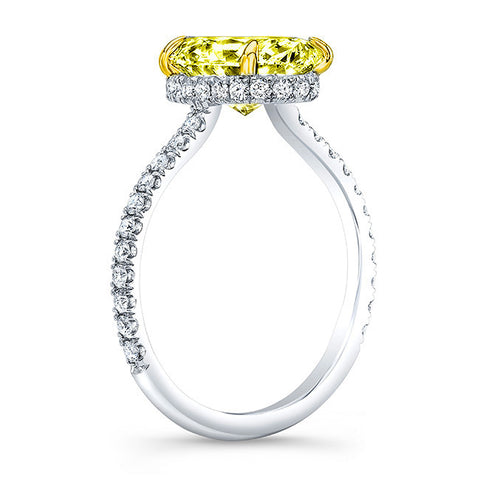 Under Halo Canary Fancy Yellow Oval Cut Diamond Ring side view