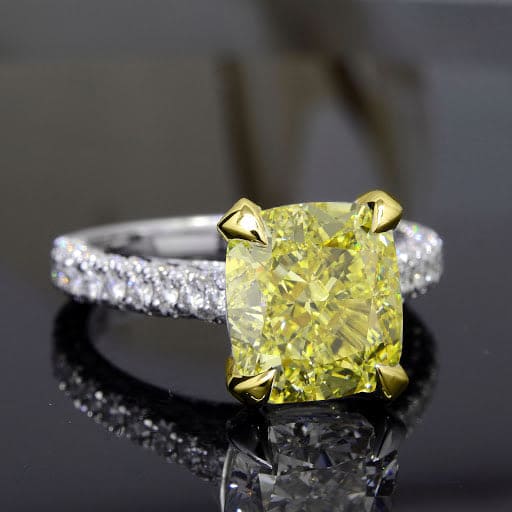 Yellow Cushion Cut Diamond Ring 3.4 Ct Fancy Light VS1 Clarity GIA Kingofjewelry