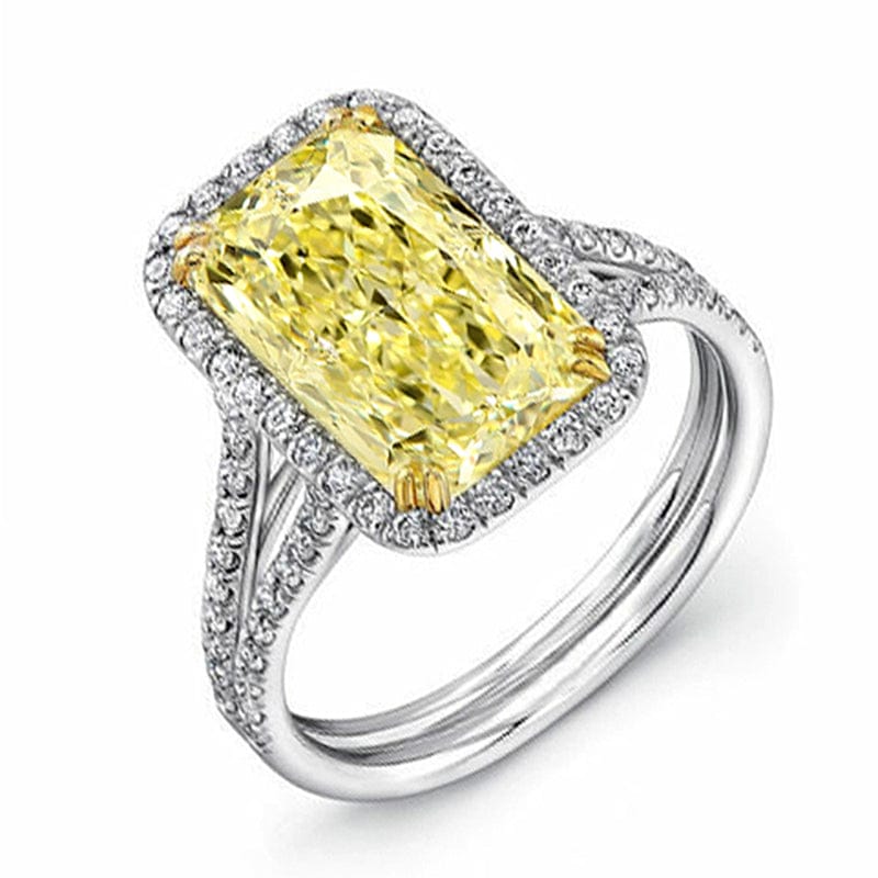 Canary fancy intense yellow radiant cut diamond ring