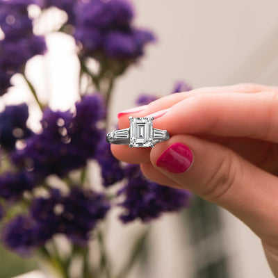 Emerald Cut with Baguettes 3 Stone Diamond Ring