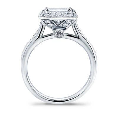 Princess cut halo engagement ring side profile