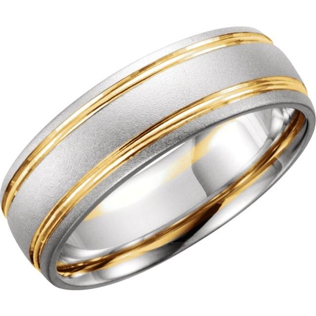 14k solid gold 7 mm grooved band with bead blast finish
