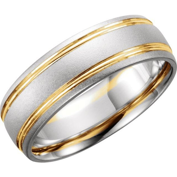14K Solid Gold 7 mm Grooved Band with Bead Blast Finish