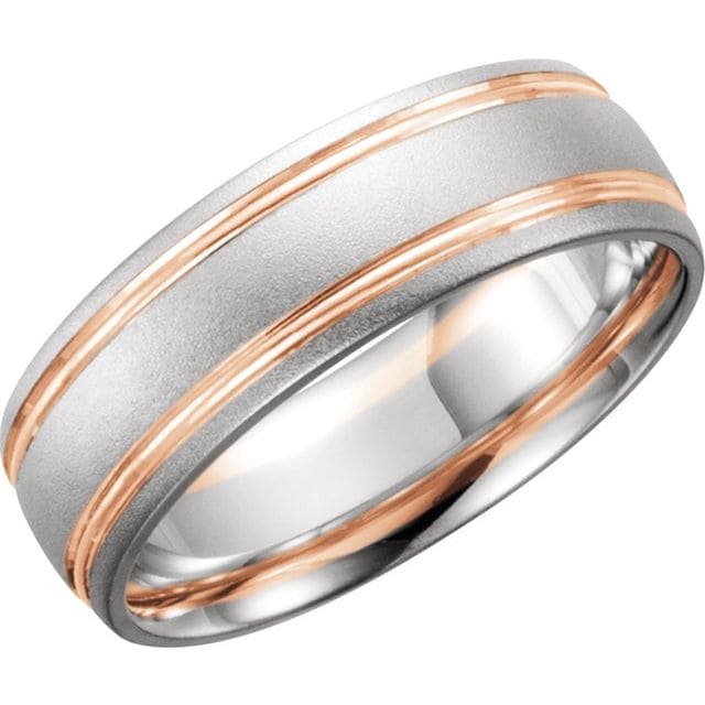 14k solid gold 7 mm grooved band with bead blast finish