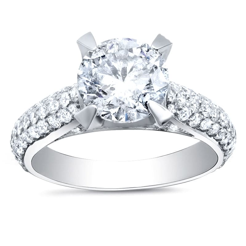 5.00 Ctw Round Cut Engagement Ring 3 Row Pave H Color VS2 GIA Certified