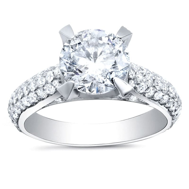 5.00 Ctw Round Cut Engagement Ring 3 Row Pave H Color VS2 GIA Certified