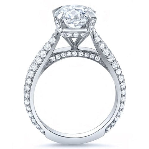 3 Row Pave Diamond Engagement Ring with Pave on Prongs