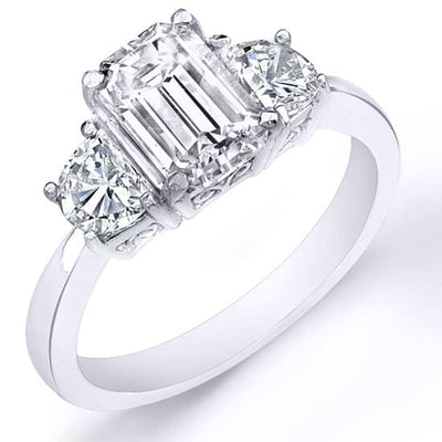 3 Stone Emerald Cut & Half Moon Diamond Ring