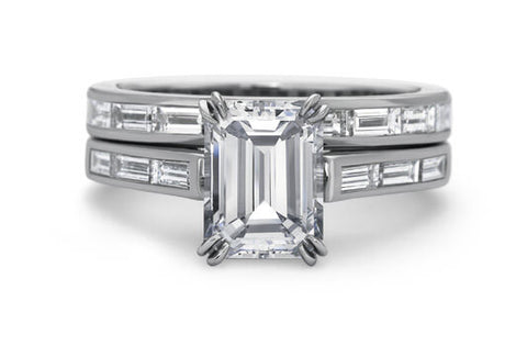 Emerald Cut Diamond Ring Set Baguette Accents