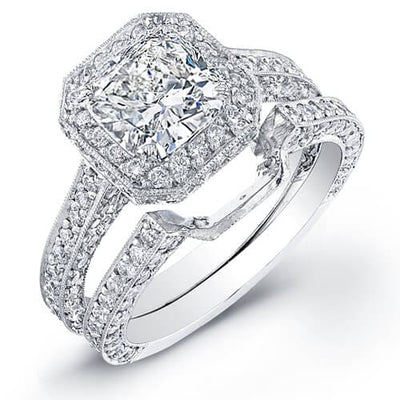 Cushion Cut Halo Engagement Ring Set