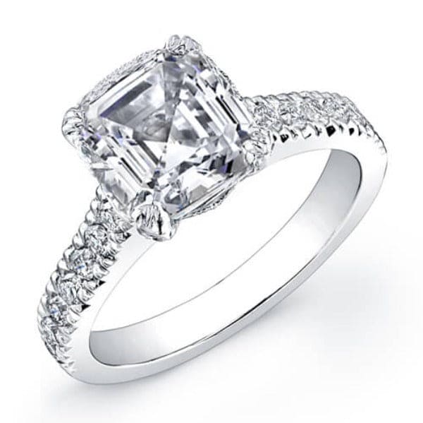 Hidden halo asscher engagement rings