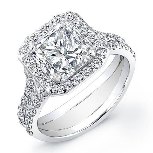 Halo princess cut split shank diamond ring| princess halo diamond ring