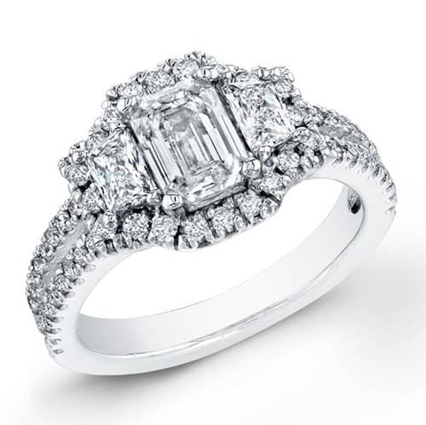 Halo Split Shank Emerald Cut Engagement Ring