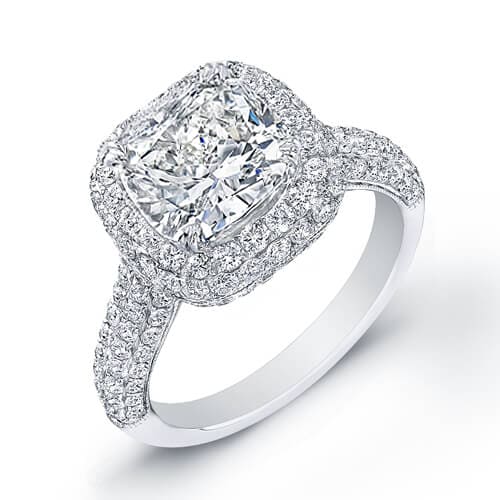 Halo cushion cut pave engagement ring 