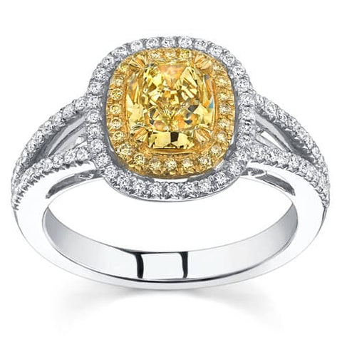 2.23 Ct. Canary Fancy Yellow Cushion Cut Diamond Engagement Ring (GIA Certified)