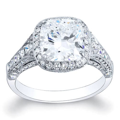 Pave Halo Cushion Cut Diamond Ring