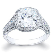 Pave Halo Cushion Cut Diamond Ring Front View