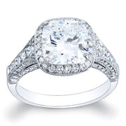 Pave Halo Cushion Cut Diamond Engagement Ring