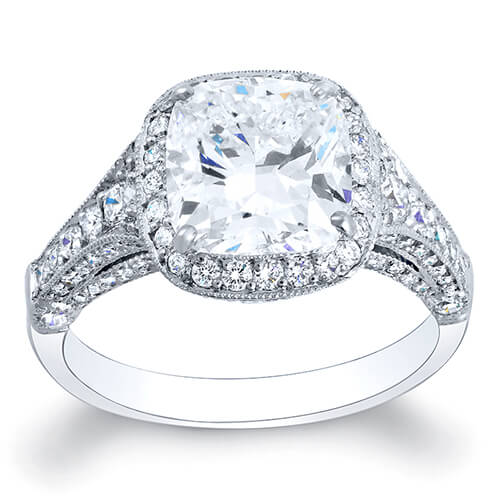 Pave Halo Cushion Cut Diamond Engagement Ring