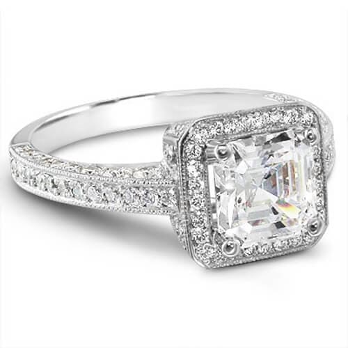 2.04 Ct. Asscher & Round Cut Diamond Engagement Ring GIA H, VVS2