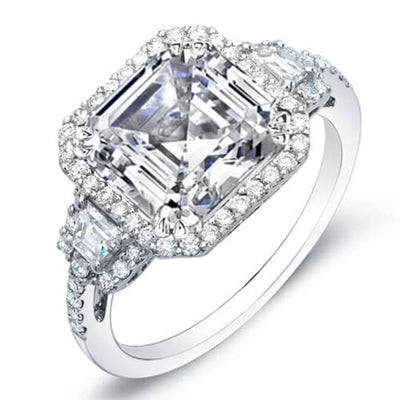 Halo Asscher & Trapezoids Engagement Ring