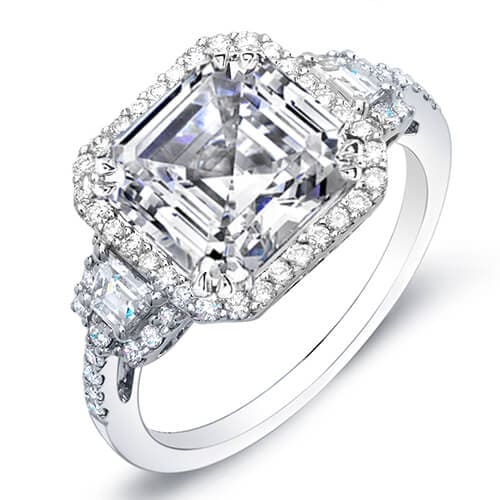  halo of round cut diamond engagement ring f,si1 gia