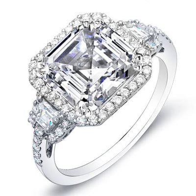 2.38 Ct. Asscher Cut w/ Halo of Round Cut Diamond Engagement Ring F,SI1 GIA